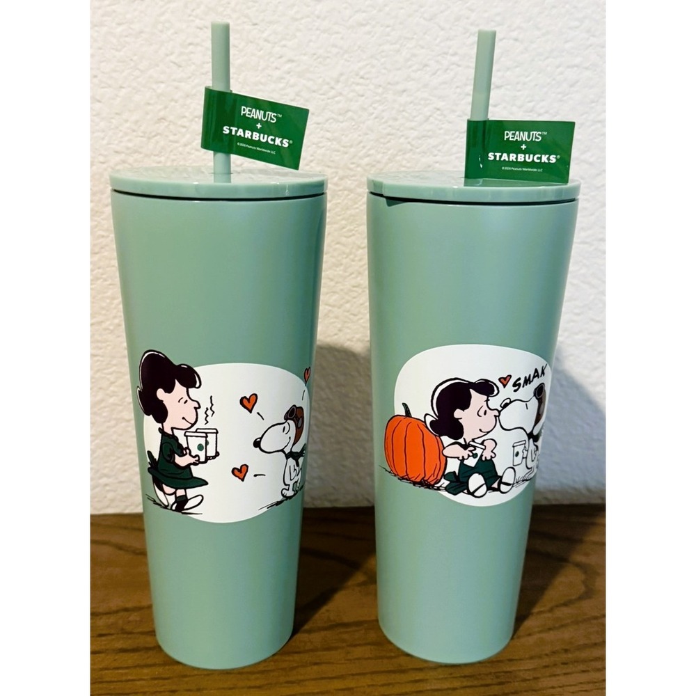 2026 Starbucks Peanuts Snoopy Lucy 24oz Stainless Steel Tumblers Set of 2